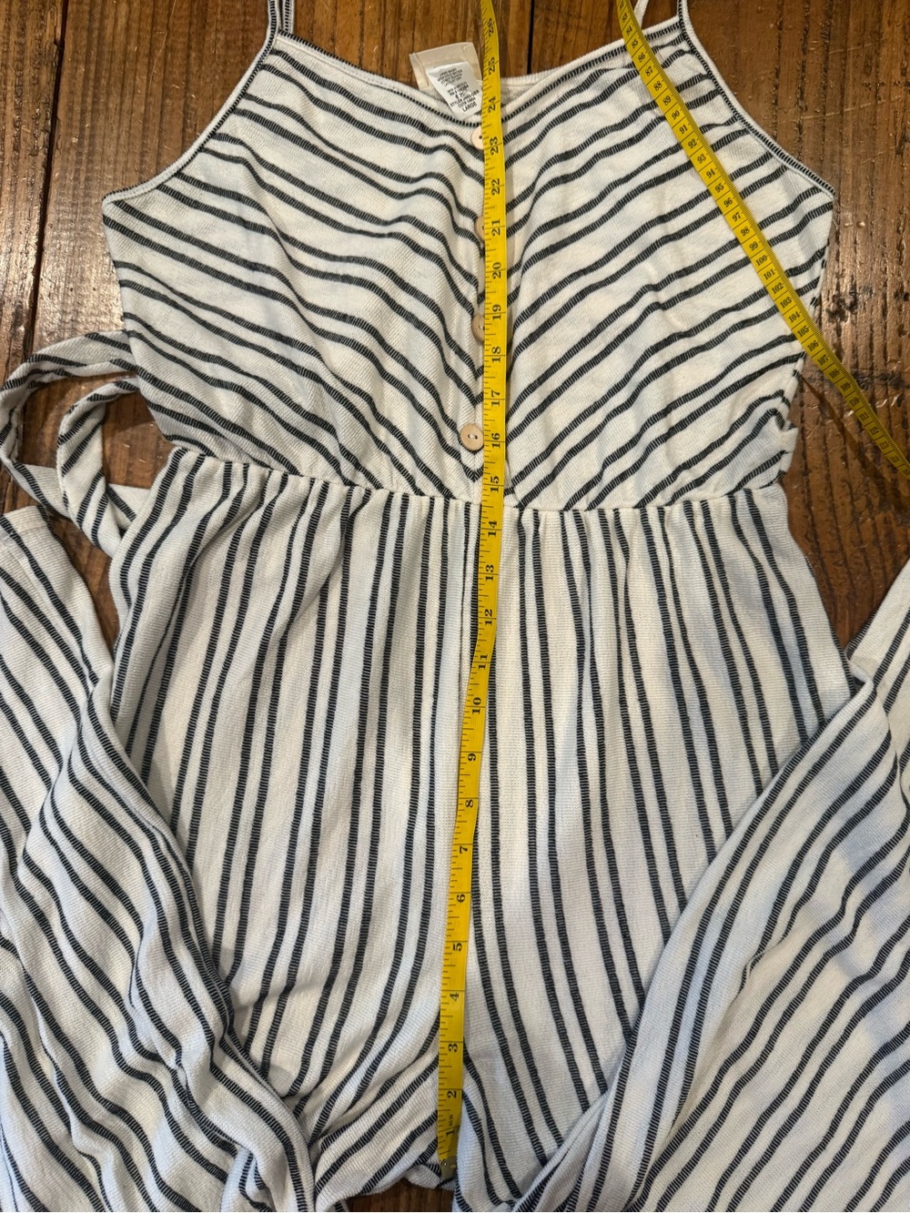Caution to the Wind Striped Wide Leg Cotton Jumpsuit Tie Back Button Front Large - Picture 8 of 10